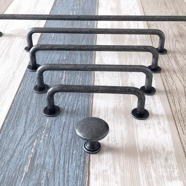 Simple Slim Bar Handles Farmhouse Long Drawer Pulls Antique Pewter Dresser Knobs Rustic Kitchen Cabinet Hardware 96 128 160 192 320 mm