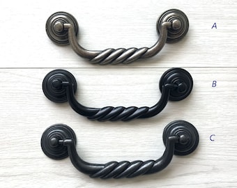 4 1/2" Drop Bail Drawer Pulls Cabinet Handles Dresser Pull Dark Antique Bronze Black Pewter Gold Silver 4.5" ARoseRambling Vintage Style