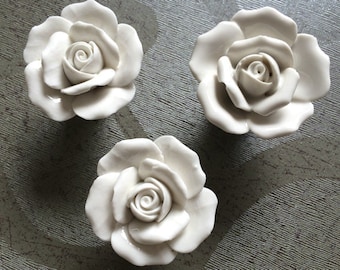 White Dresser Knobs Drawer Knobs Pull Handles / Kitchen Cabinet Door Knobs Ceramic Rustic French Country Colorful Rose Flower Knob Handmade