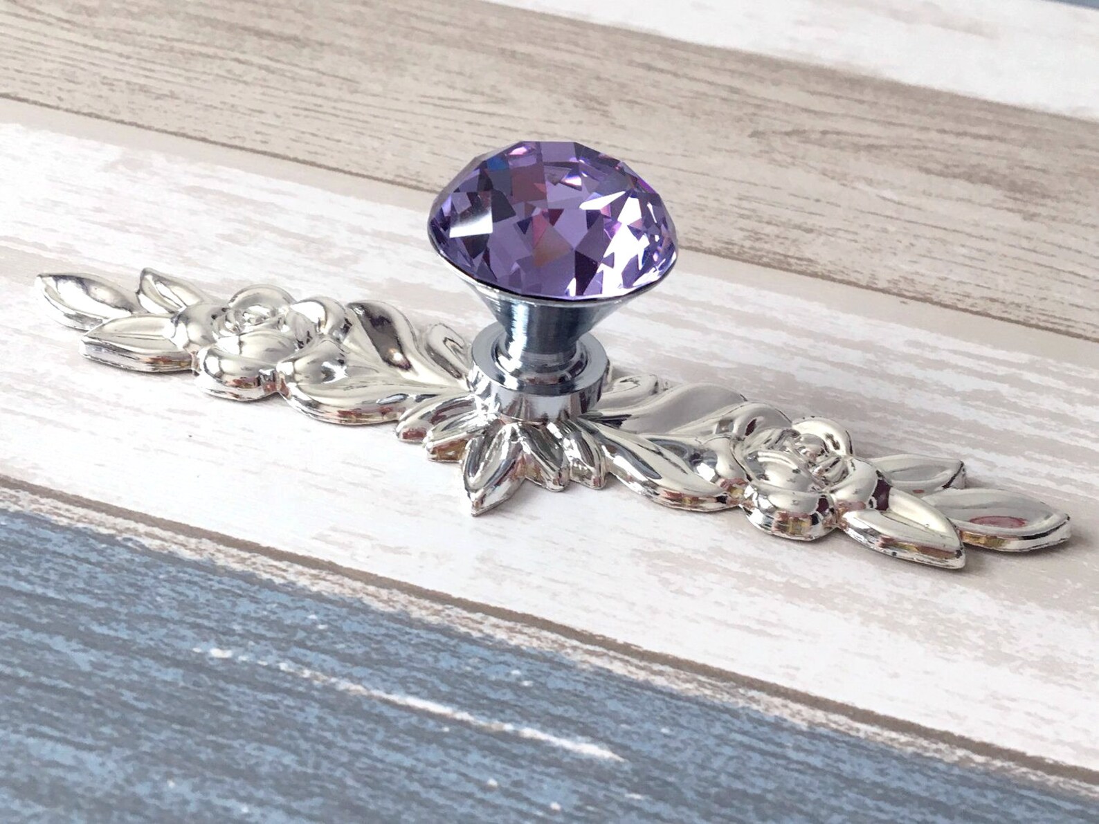 Purple Glass Knob Crystal Drawer Knobs Dresser Knobs Etsy