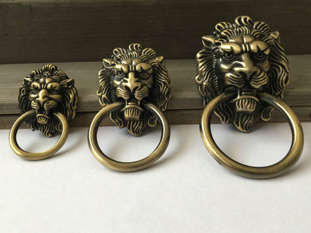 Lion Head Dresser Pull Knobs Drawer Knob Pulls Handles Drop Rings Antique  Bronze / Kitchen Cabinet Pulls Handle Vintage Decorative Hardware 