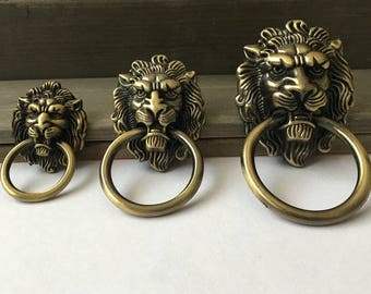 Lion Head Dresser Pull Knobs Drawer Knob Pulls Handles Drop Rings Antique Bronze / Kitchen Cabinet Pulls Handle Vintage Decorative Hardware