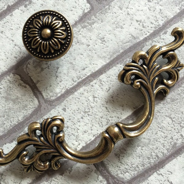 3-3/8" Dresser Knob Pulls Drawer Pull Handles Rustic Antique Bronze Retro Furniture Kitchen Cabinet Pull Handle Hardware Vintage Style 85 mm