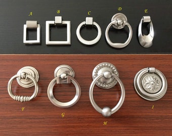 Drawer Knobs Pulls Dresser Knob Drawer Pull Handles Kitchen Cabinet Door Knobs Handle Silver Nickel Steel Drop Ring Pendant ARoseRambling