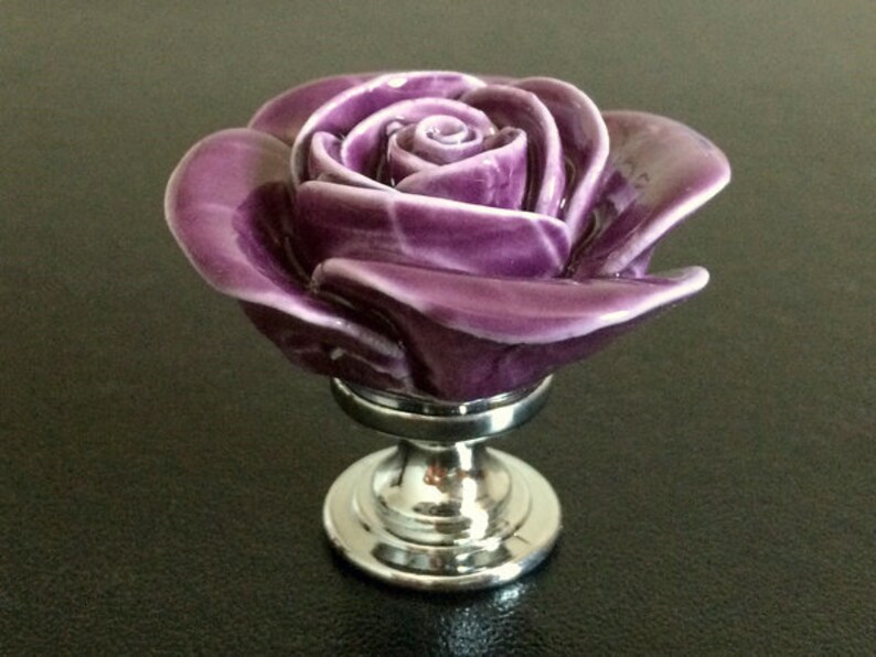 Pink Rose Dresser Knob Drawer Knobs Pull Floral Purple Red Etsy