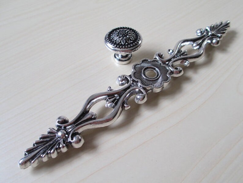 5 6.3 Shabby Chic Dresser Drawer Pulls Handles Antique Silver Black