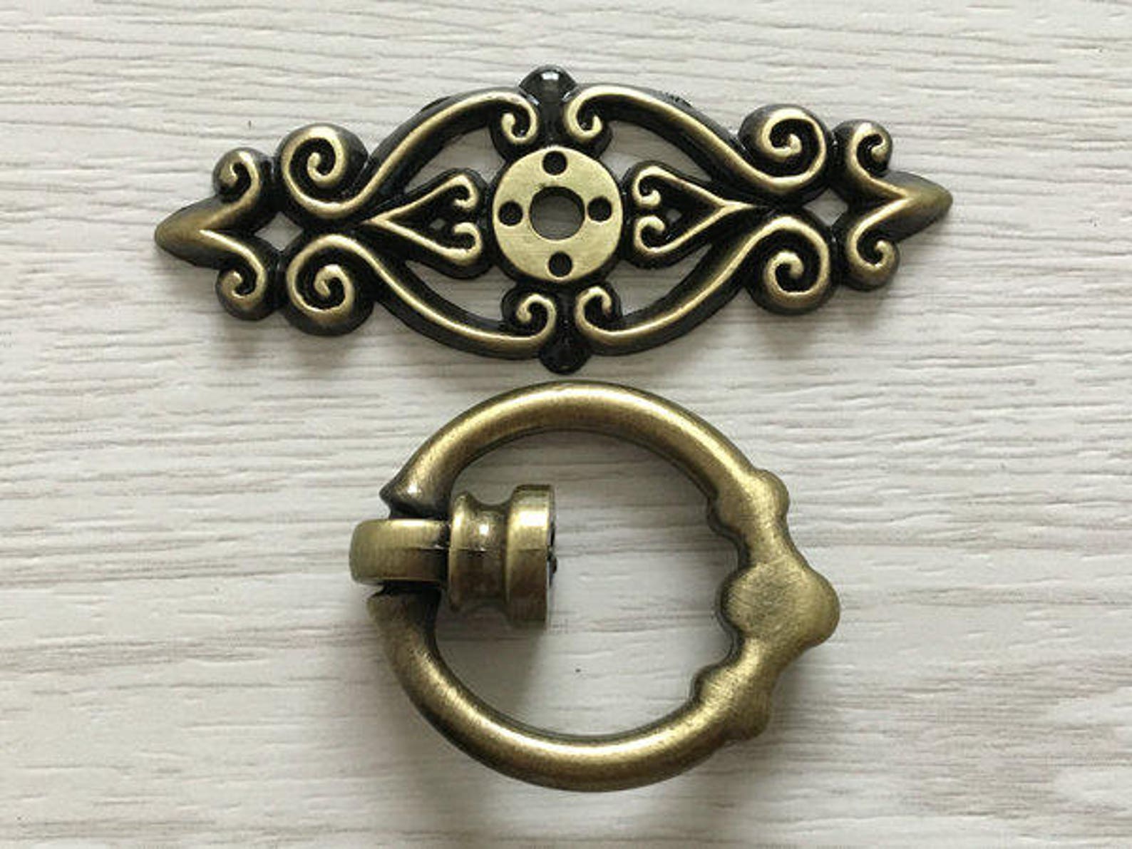 Black Pulls Knobs Drop Ring Dresser Knobs Antique Gold Bronze Etsy