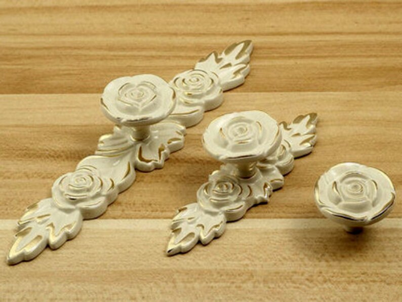 Dresser Knobs Drawer Knob Pulls Pull Handles Rose Flower Gold Etsy