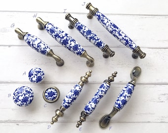 3" 3.75" 5" Blue White Dresser Knobs Pulls Drawer Knob Pull Handles Kitchen Cabinet Handles Knobs Door Handle Porcelain Ceramic 76 96 128 mm