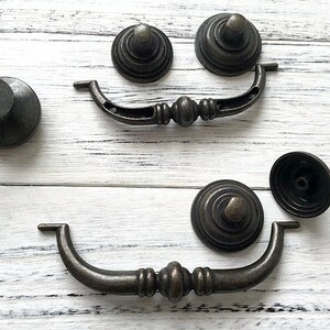 3.5 4.25 Vintage Look Drop Bail Swing Drawer Pull Handles Knob Dresser Pulls Dark Antique Bronze Cabinet Handle 3 1/2 4 1/4 90 108 mm image 5