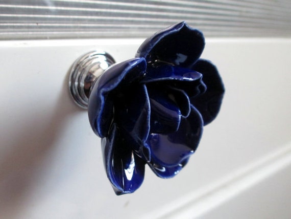 Flower Knobs Dresser Knob Drawer Knobs Pulls Handles Navy Blue Etsy
