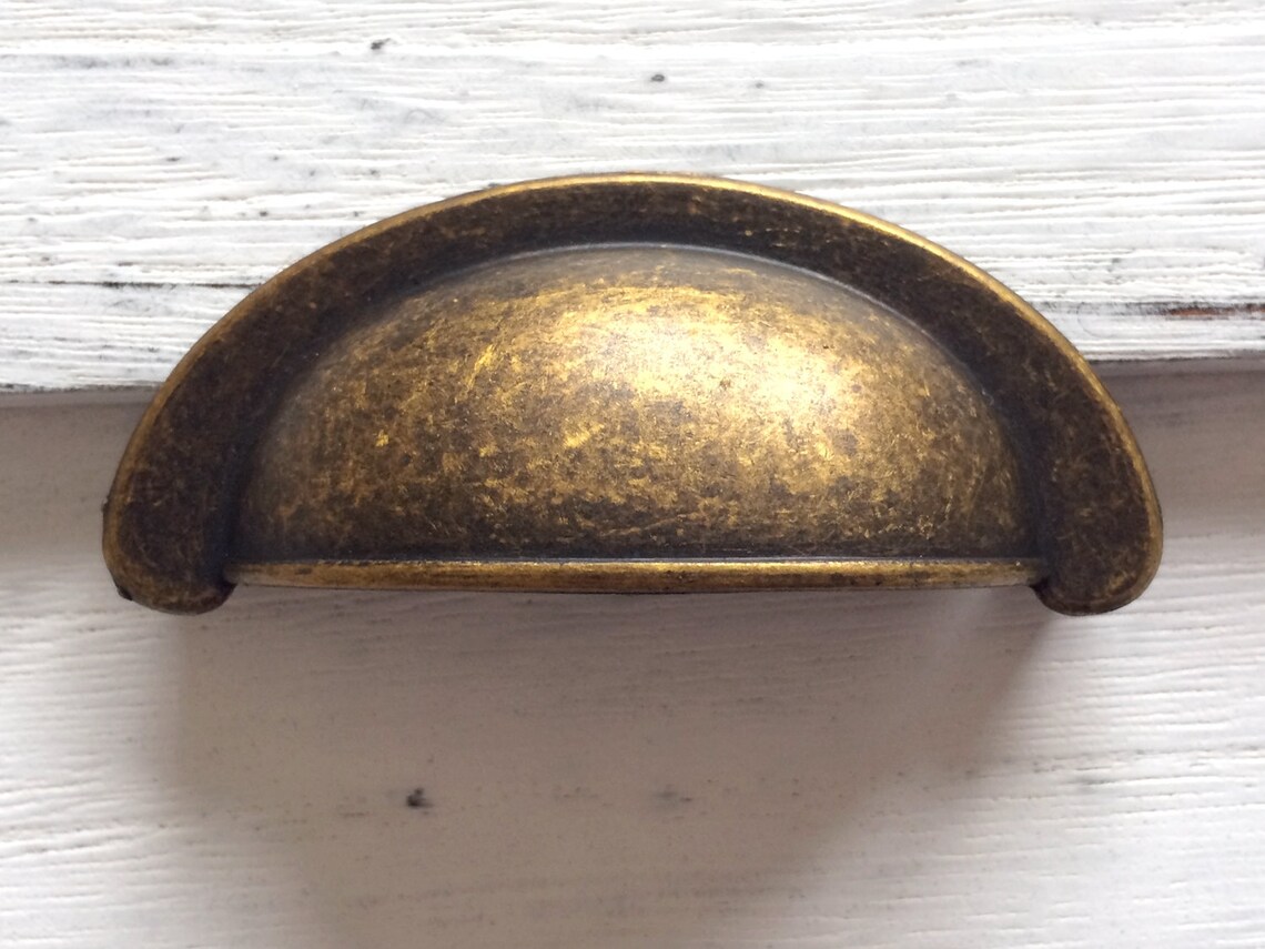 2.75 Antique Brass Cup Bin Drawer Pulls Handles Dresser Etsy