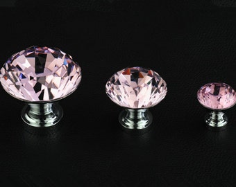 Crystal Knobs Pink Glass Knob Drawer Pull Dresser Pulls Handles Kitchen Cabinet Knob Sparkly Decorative Hardware Silver Shiny ARoseRambling