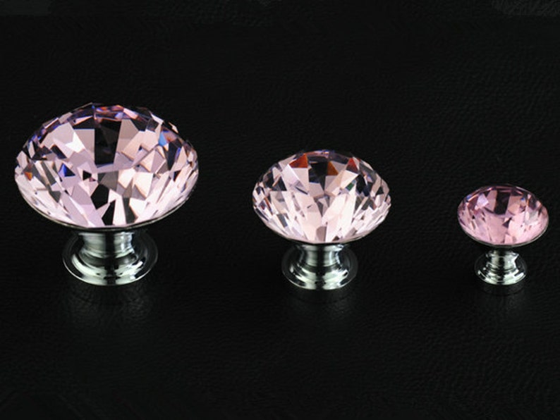 Crystal Knobs Pink Glass Knob Drawer Pull Dresser Pulls Handles Kitchen Cabinet Knob Sparkly Decorative Hardware Silver Shiny ARoseRambling image 1