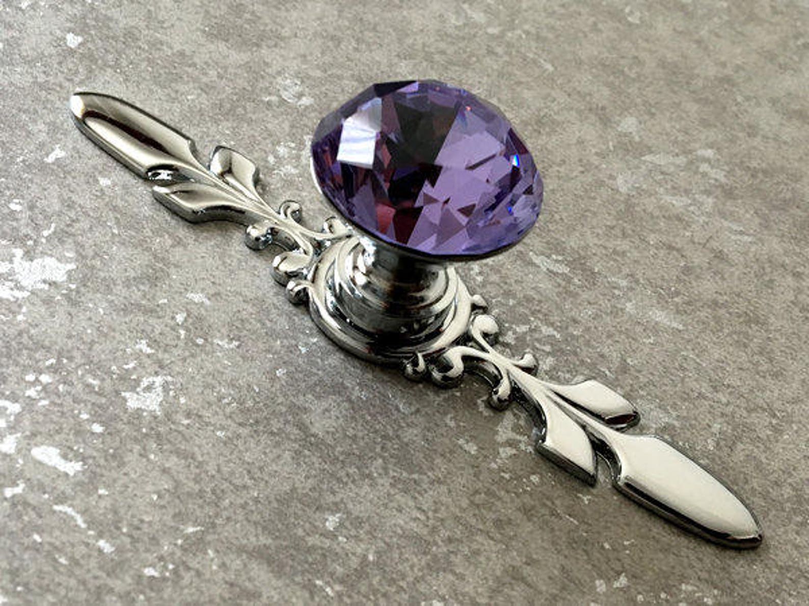 Purple Glass Crystal Knob Rhinestone Dresser Knobs Drawer Knob Etsy