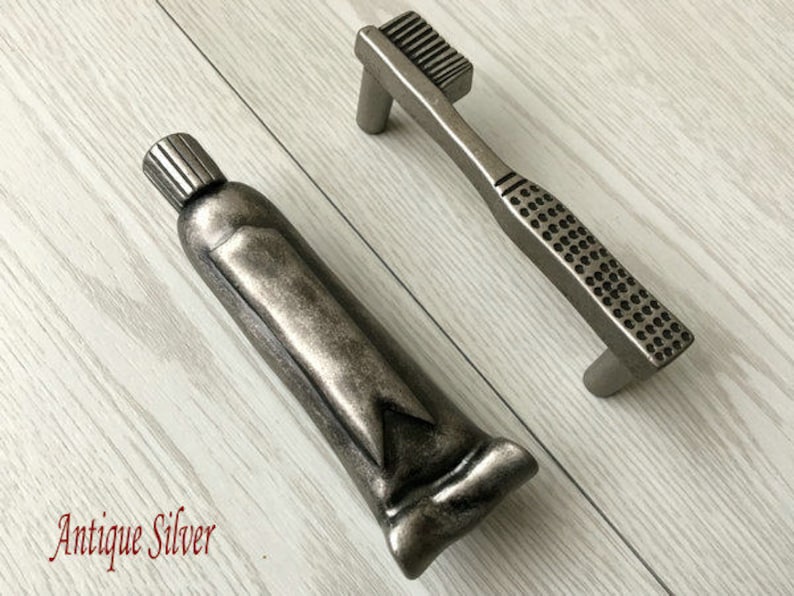 3 Drawer Pull Handles Bathroom Cabinet Door Handle Antique Black Silver Pewter Brass Rustic Knob Toothbrush Toothpaste ARoseRambling 76 mm