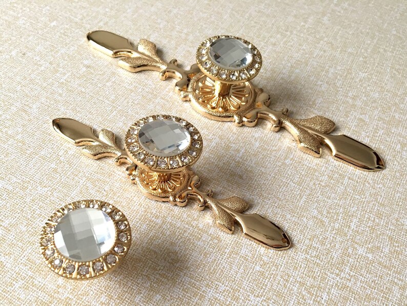 Gold Crystal Knob Rhinestone Knobs Glass Dresser Knob Drawer Etsy