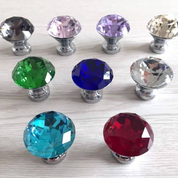 Glass Knobs Dresser Knob Crystal Drawer Knobs Pulls Handles Cabinet Knob Sparkly Hardware Clear Brown Pink Purple Blue Green Gray Grey Red