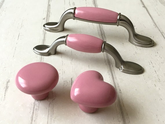 3 3 75 Pink Knob Heart Knobs Dresser Pulls Drawer Etsy