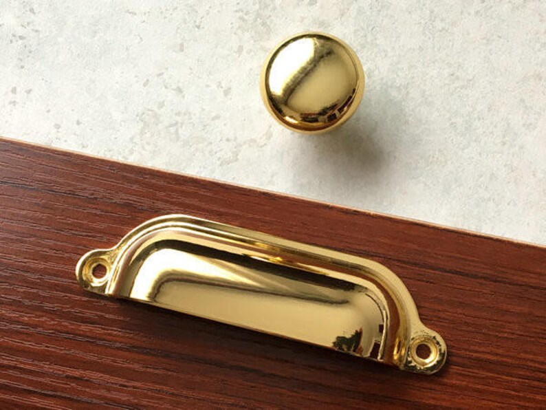 Gold Cup Drawer Pull Knobs Dresser Pulls Handles Knob Kitchen Etsy