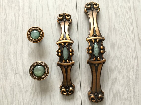 3 75 5 Antique Brass Drawer Pull Green Dresser Etsy