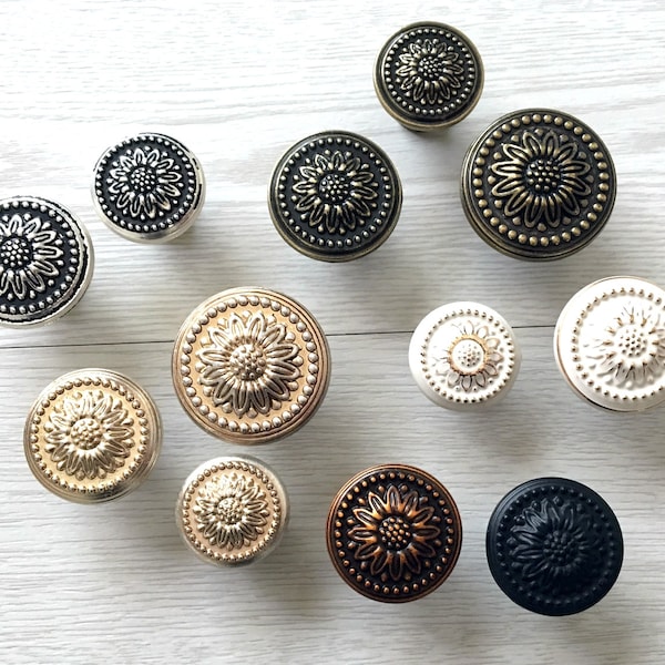 Floral Knobs Dresser Knobs Drawer Pulls Knobs Handles Flower Antique Silver Bronze Cream White Gold Black Copper Kitchen Cabinet Pull Handle