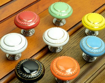 Knobs Dresser Knob Drawer Knobs Pulls Handles Ceramic Cabinet Knobs Kitchen Door Furniture Hardware Green Red Orange Blue Yellow Black White