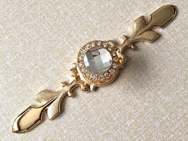 Gold Crystal Knob Rhinestone Knobs Glass Dresser Knob Drawer Etsy