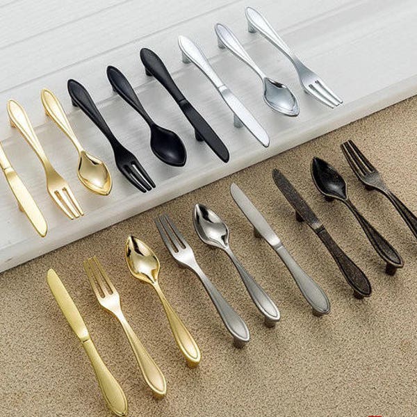 3" Spoon Fork Knife Handle Kitchen Cabinet Handles Cupboard Door Handles Drawer Pulls Gold Bronze Nickel Chrome Bronze 76 mm ARoseRambling