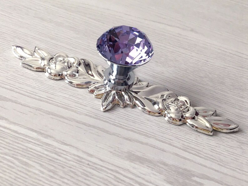 Purple Crystal Drawer Knobs Glass Knob Dresser Knobs Etsy