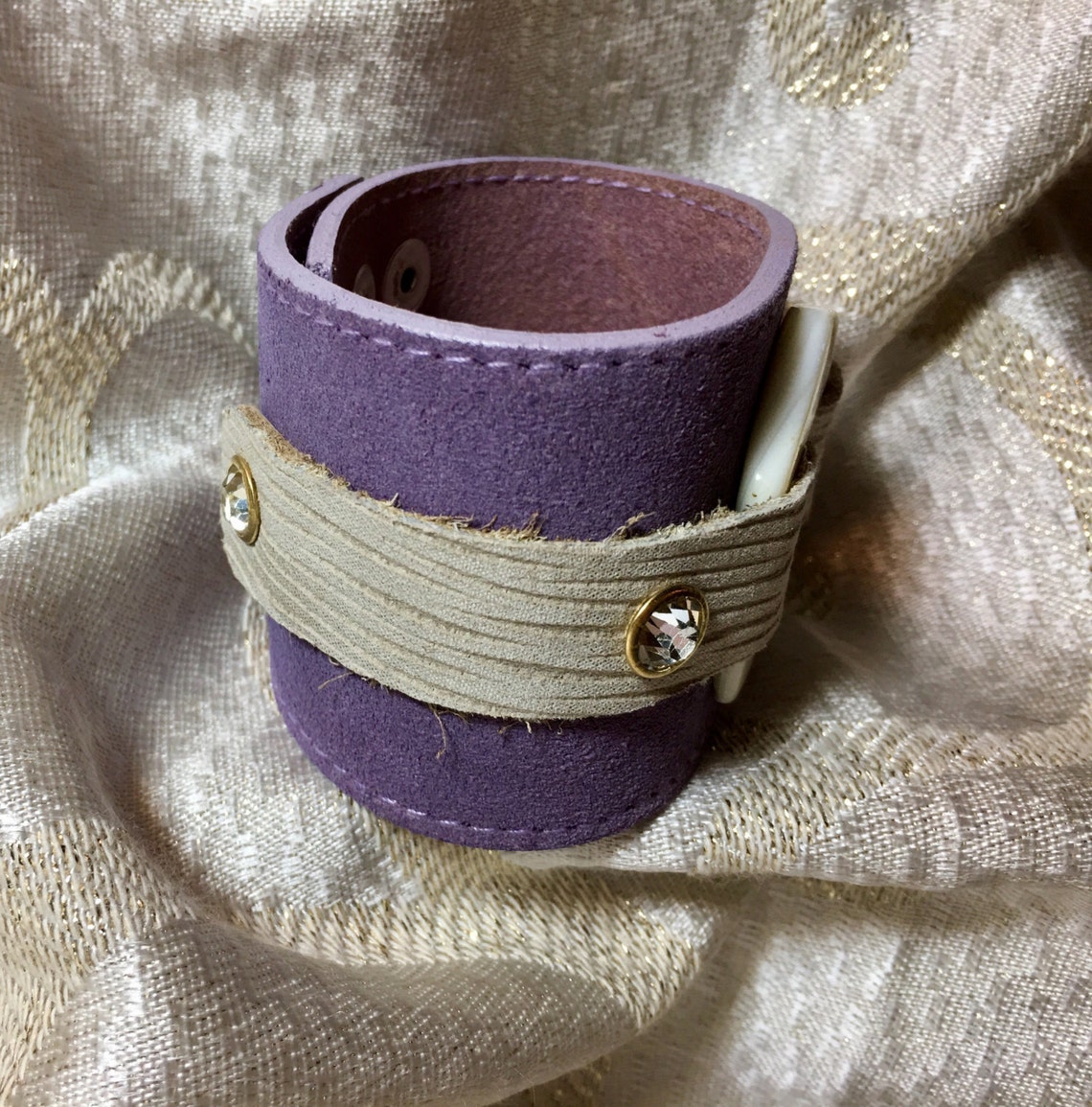 Light Purple Leather Cuff Bracelet Abalone Shell Focal Suede | Etsy