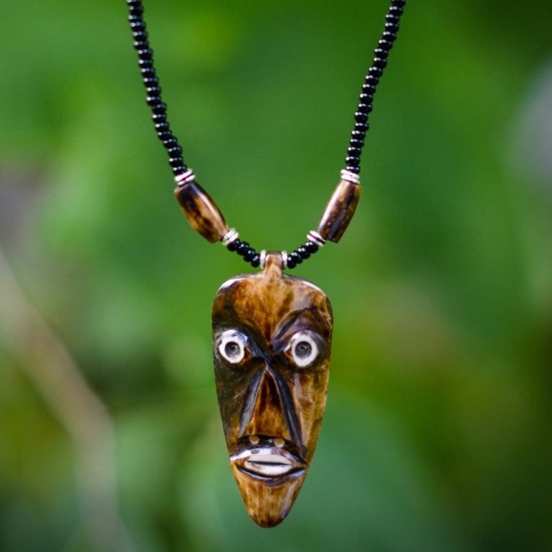 Pendentif Artistique En Argent Sterling - Masque Africain Fait Main - Visage Argenté