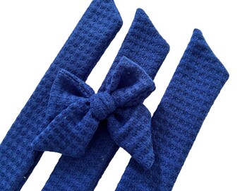 Set of 3 - Bow Strips - 3-4" Bows - Royal Blue Waffle Knit  - DIY Bows - Hand Tied Bow - Pre Tied Bow  - Tying Bow - Fabric Strips