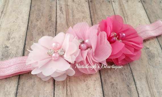 Items similar to Pink Ombre Headband - Chiffon Flower Headband - Pink ...