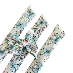 CLEARANCE Set of 3 - Bow Strips - 3-4" Bows - Butterfly Garden Bullet Fabric  - DIY Bows - Hand Tied Bow - Pre Tied Bow  - Fabric Strips