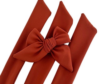Set of 3 - Bow Strips - 3-4" Bows - Rust Swim Fabric - DIY Bows - Hand Tied Bow - Pre Tied Bow  - Tying Bow - Fabric Strips