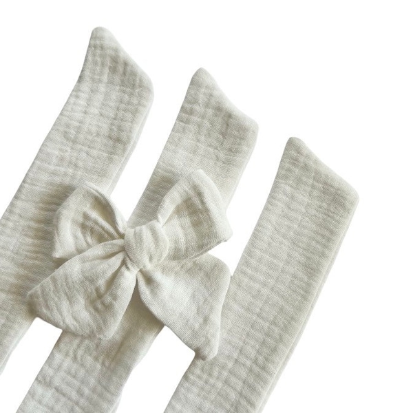 Set of 3 - Bow Strips - 3-4" Bows - Ivory Off White  Double Gauze  - DIY Bows - Hand Tied Bow - Pre Tied Bow  - Tying Bow - Fabric Strips