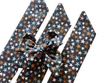 Set of 3 - Bow Strips - 3-4" Bow - Retro Stars Fabric - DIY Bows - Hand Tied - Pre Tied Bow - Tying Bow - Cotton Fabric