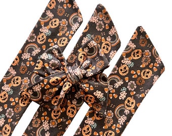 Set of 3 - Bow Strips - 3-4" Bows - Retro Jack -o-Lantern  - DIY Bows - Hand Tied Bow - Pre Tied Bow  - Tying Bow - Fabric Strips