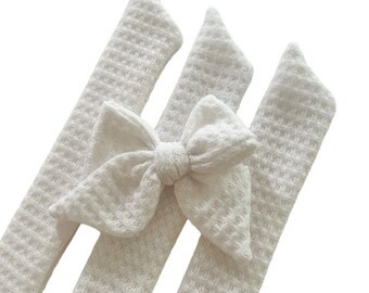 Set of 3 - Bow Strips - 3-4" Bows - White Waffle Knit  - DIY Bows - Hand Tied Bow - Pre Tied Bow  - Tying Bow - Fabric Strips