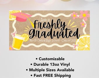 Freshly Graduated Customizable Lemonade Bar Party Banner • Class of 2026 • FAST FREE SHIPPING