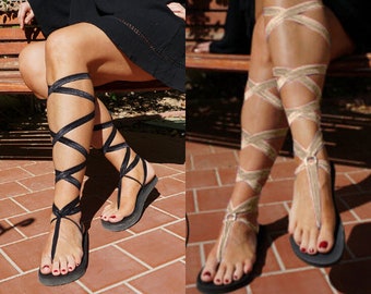 Women's Black Lace Up Gladiator Sandals. Comes with black and taupe laces. Our laces are all interchangeable with  our soles.