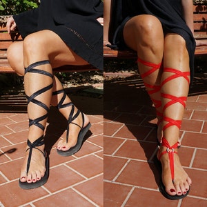 Lace Up Sandals with TWO pairs of Interchangeable Laces. Red and Black.