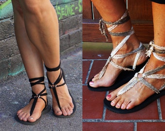 Short Lace Up Gladiator Sandals with TWO pair of interchangeable laces. So boho and perfect for festivals