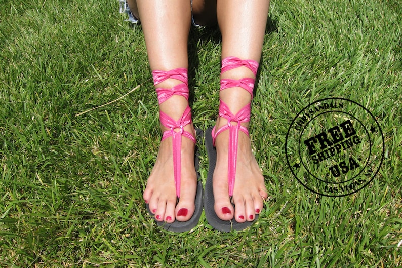 Hot Pink Lace Up Gladiator Sandals image 1