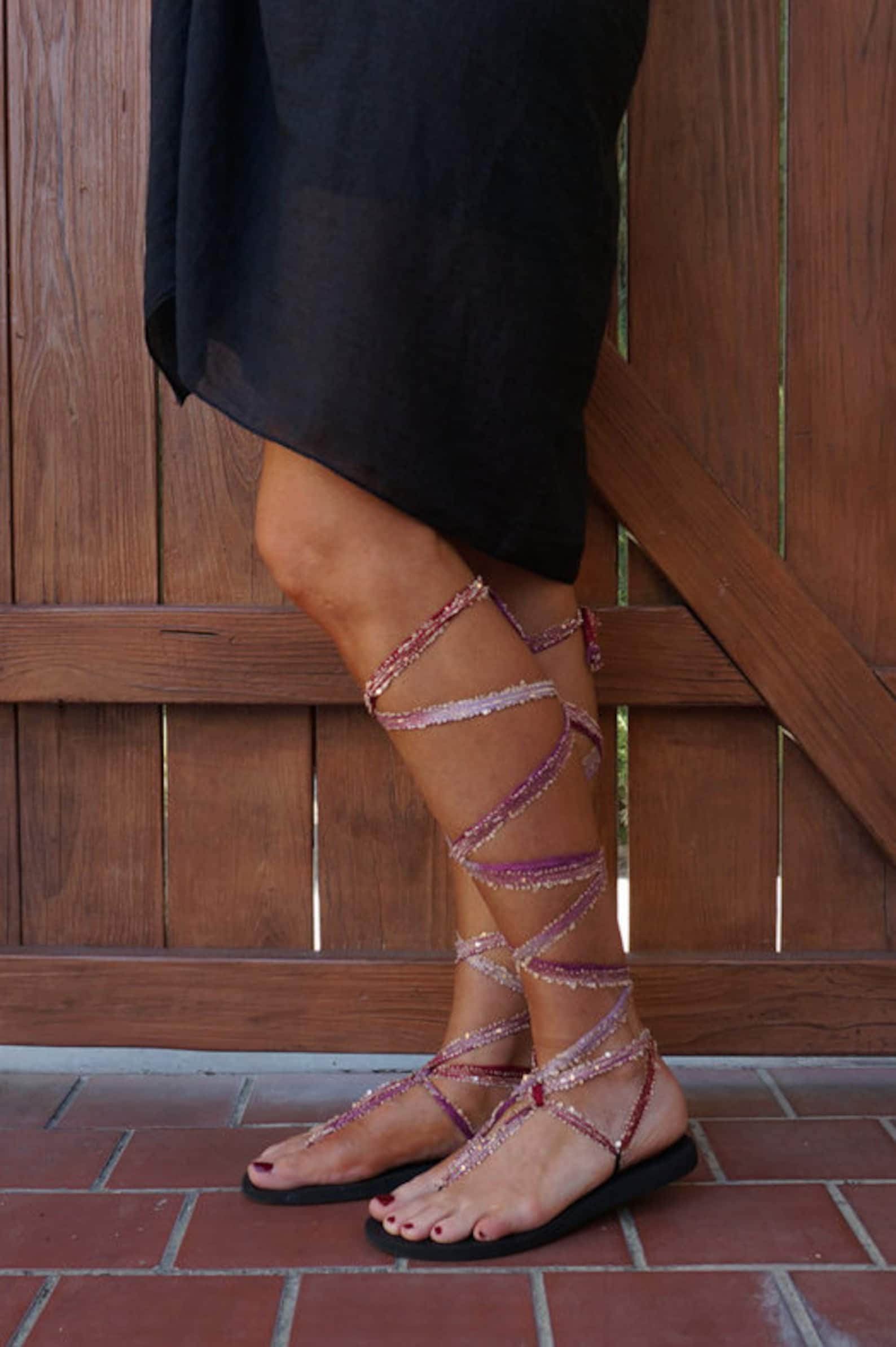 Knee High Lace up Gladiator Sandals-free SHIPPING in the - Etsy