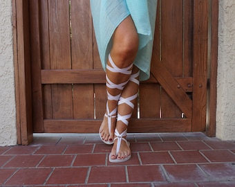 White Lace Up Wedding Sandals