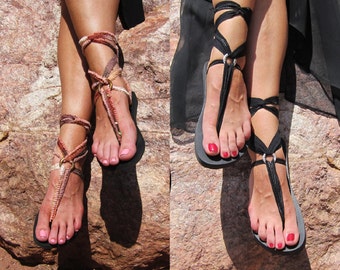 Black Lace Up Gladiator Sandals with TWO pairs of Interchangeable Laces. Black and Desert Wanderer. So boho and perfect for festivals.