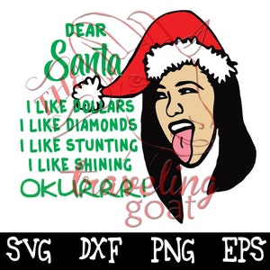 Cardi B, Bad Bunny & J Balvin - I Like It, mi piace diamanti ispirato clipart svg eps dxf di svg Santa Hat Natale Hip Hop