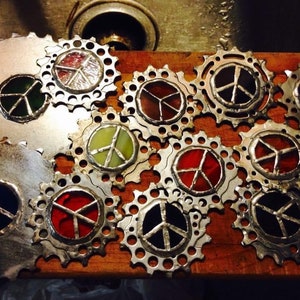 Small Bike Chain Ring with Stained Glass Peace Design. image 5